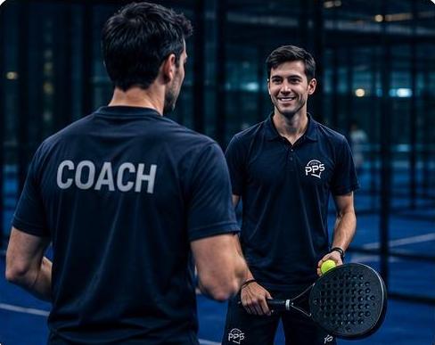 Two PPS padel coaches reviewing club performance