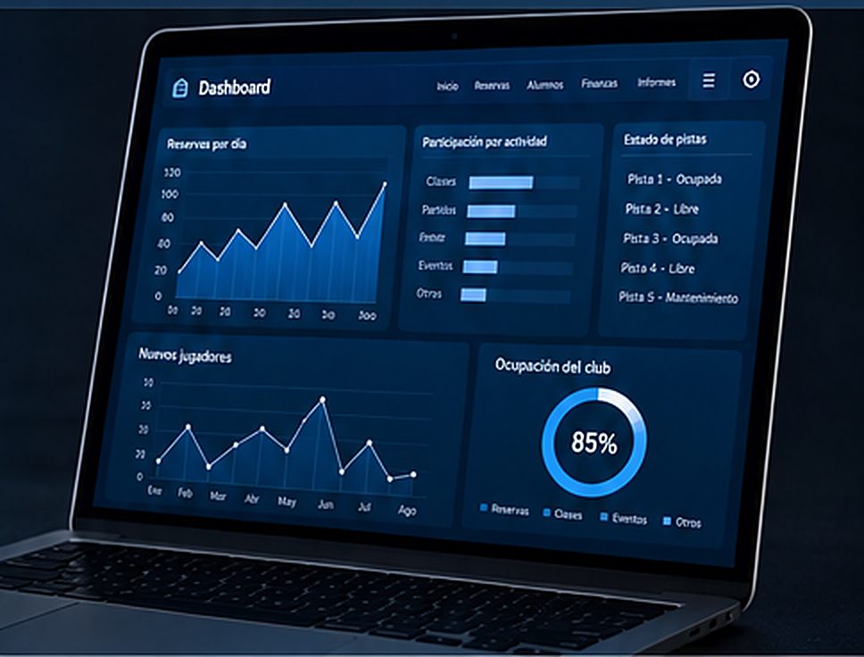 Club management dashboard on a laptop