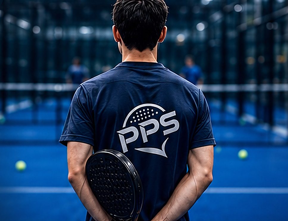 PPS coach with racket on an indoor padel court